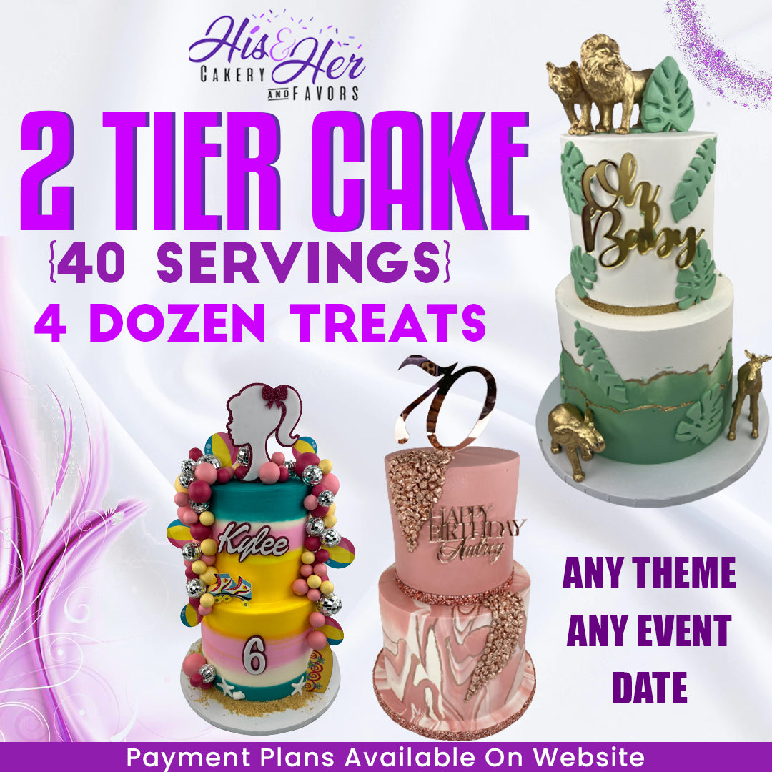 2 Tier Cake ( 40 SERVINGS) & 4 Dozen Treats ( FREESTYLE DESIGN)
