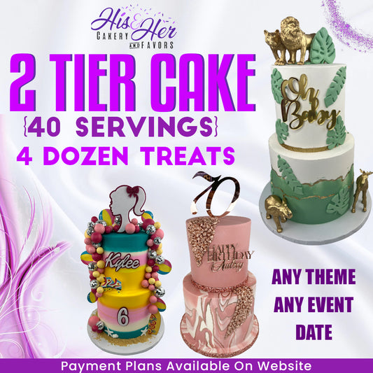 2 Tier Cake ( 40 SERVINGS)  & 4 Dozen Treats ( FREESTYLE DESIGN)