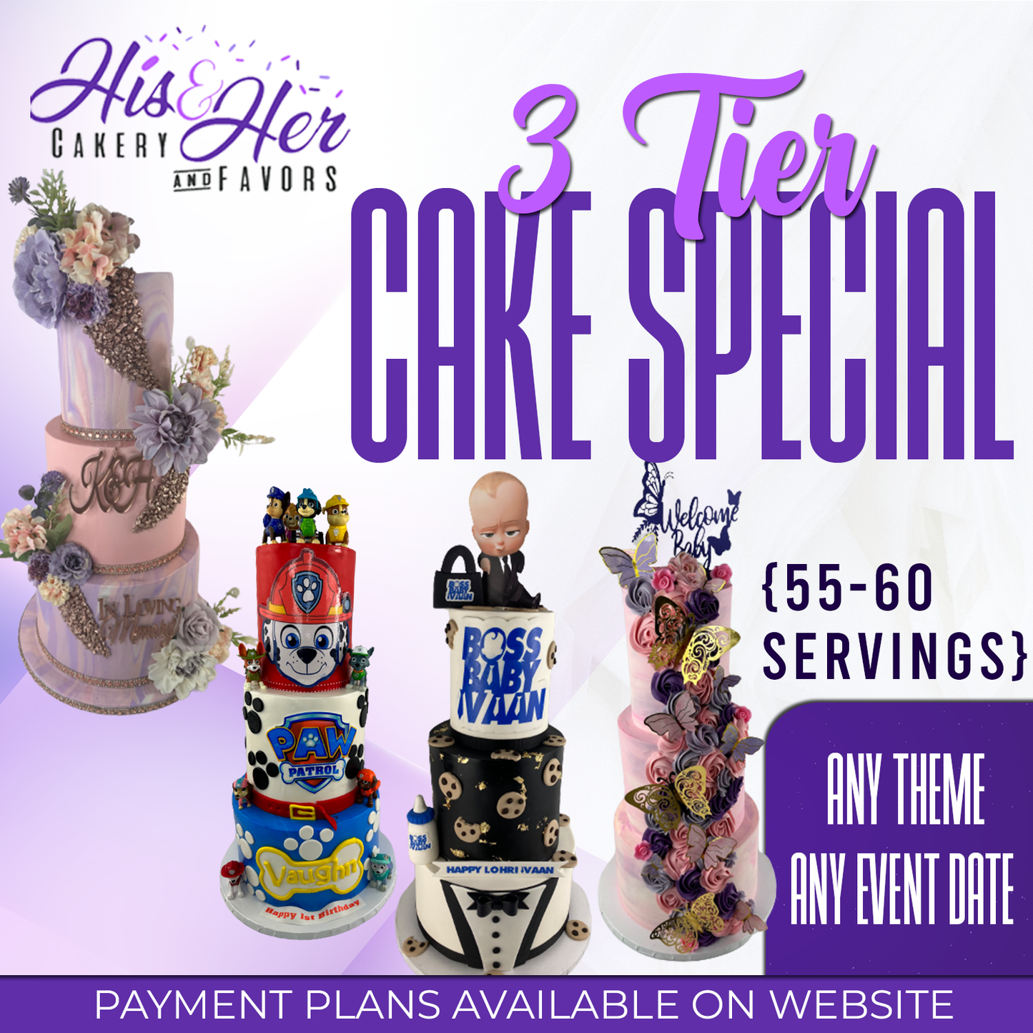 3 Tier Cake Special ( 55-60 SERVINGS)