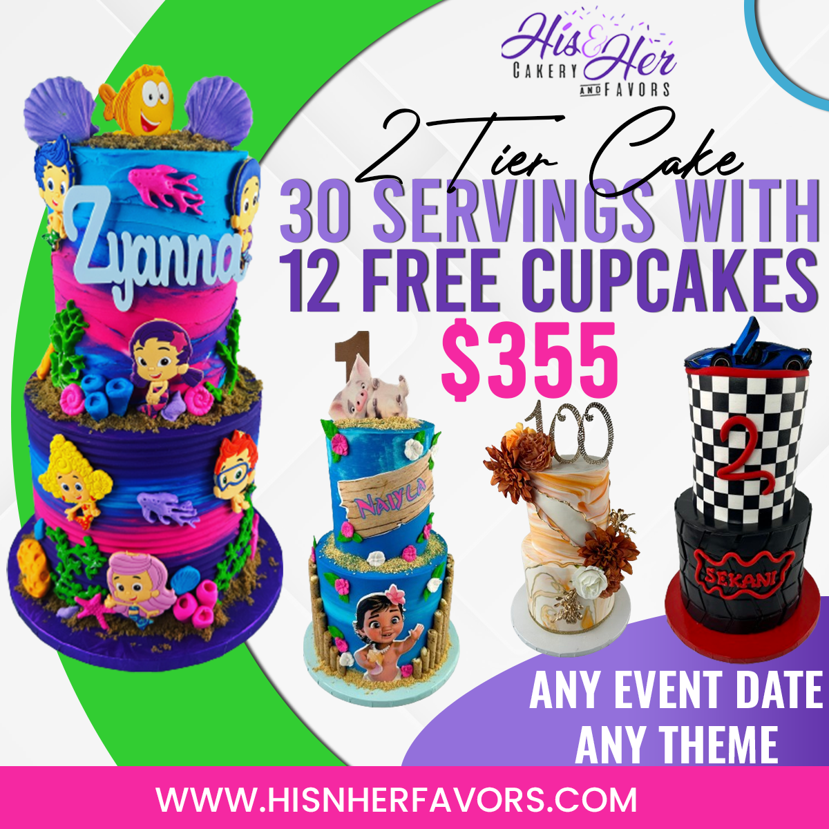 2 TIER CAKE ( 30 SERVINGS) & 12 FREE CUPCAKES SALE ENDS