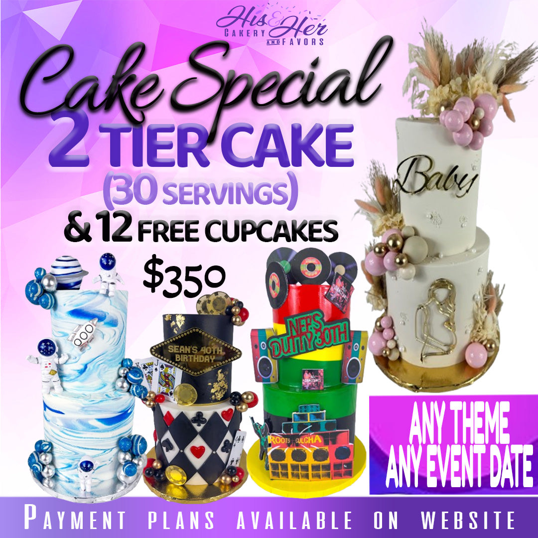 2 Tier Cake Special & 12 Free Cupcakes ( 30 Servings)