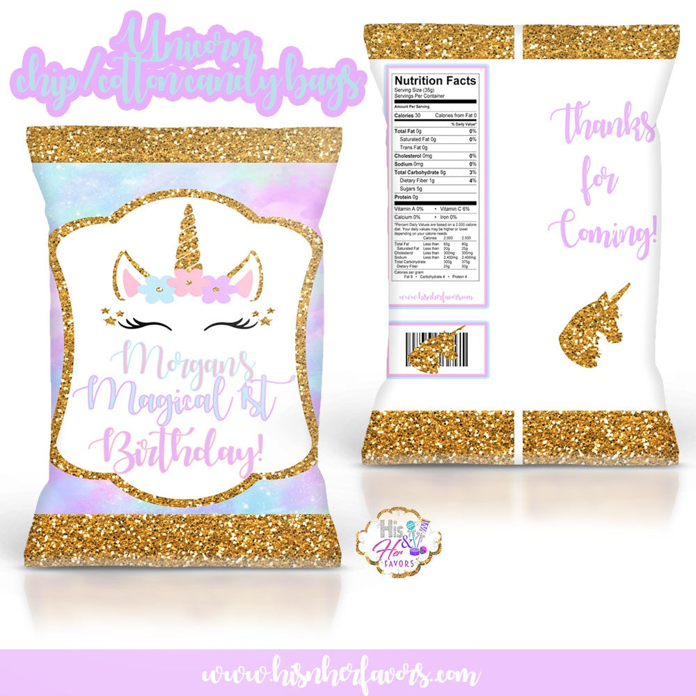 12 Unicorn Chip Bags *Chips Included*