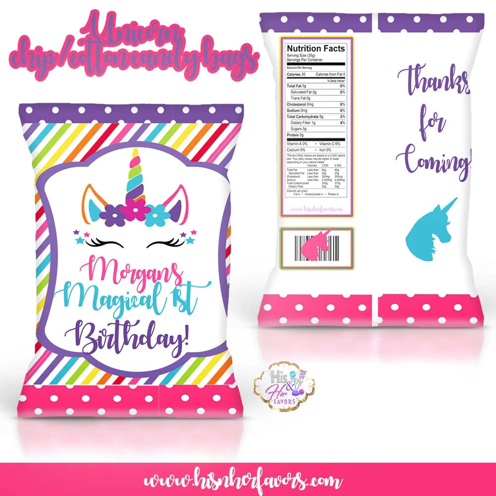 12 Unicorn Chip Bags *Chips Included*