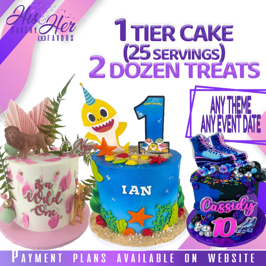 8" Cake ( 25 servings)  With 2 Dozen Treats (FREESTYLE DESIGN)