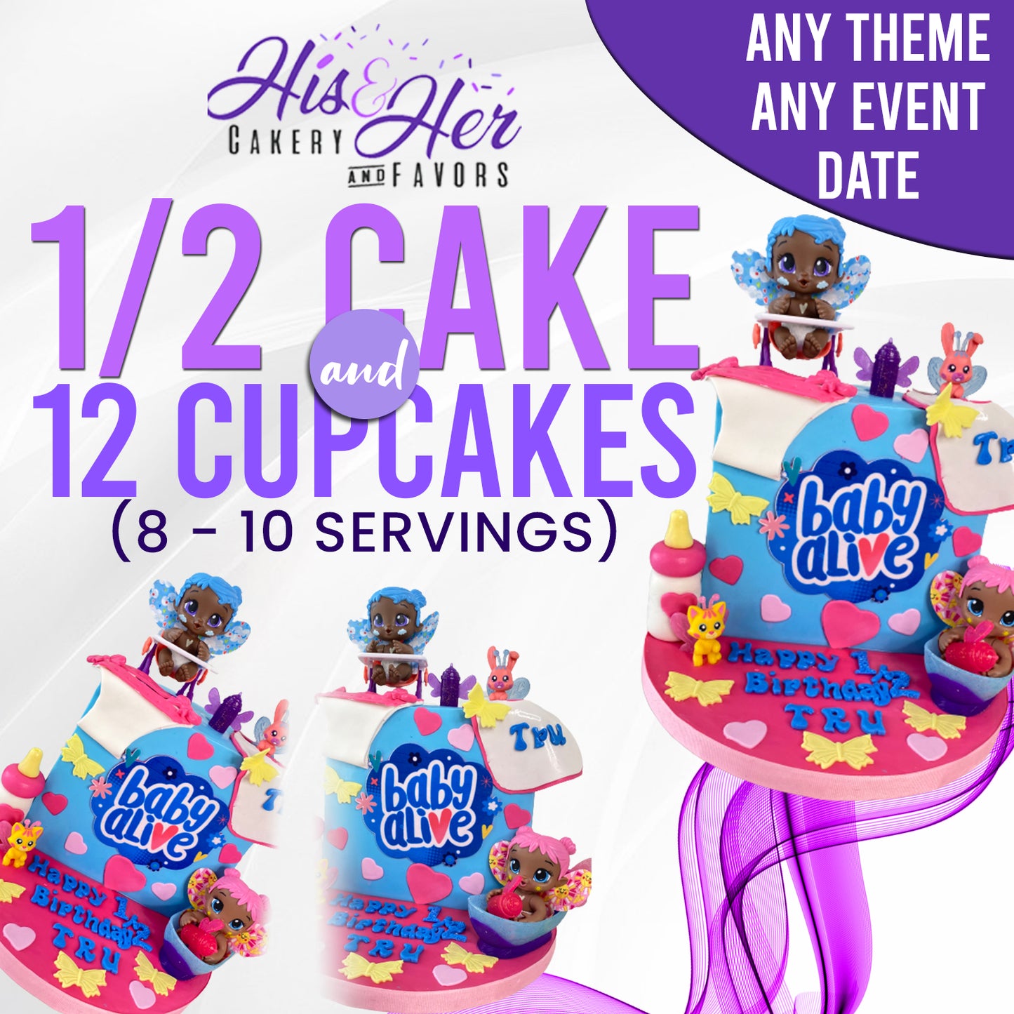 1/2 Cake ( 8-10 Servings ) & 12 Cupcakes