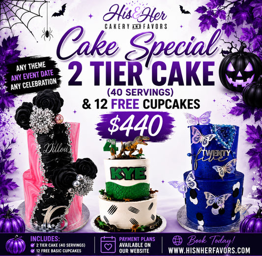 2 Tier Cake & 12 Free Cupcakes ( 40 Servings )