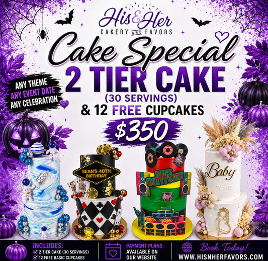 2 Tier Cake Special & 12 Free Cupcakes ( 30 Servings)