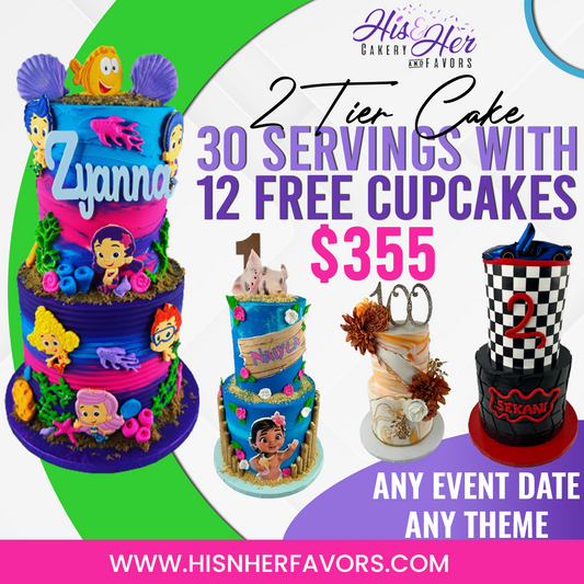 2 TIER CAKE ( 30 SERVINGS) & 12 FREE CUPCAKES SALE ENDS